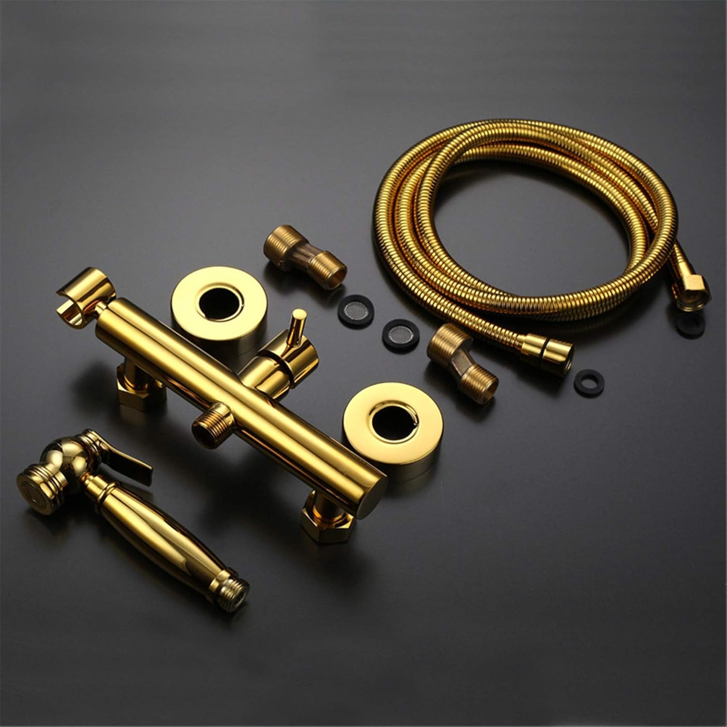 Toilet Bidet Sprayer Set, Hygienic Shower Hand Toilet Spray Gun, Electroplate Gold Solid Brass Shower Bidet Set,15cm Hole Distance(15cm Hole Distance)