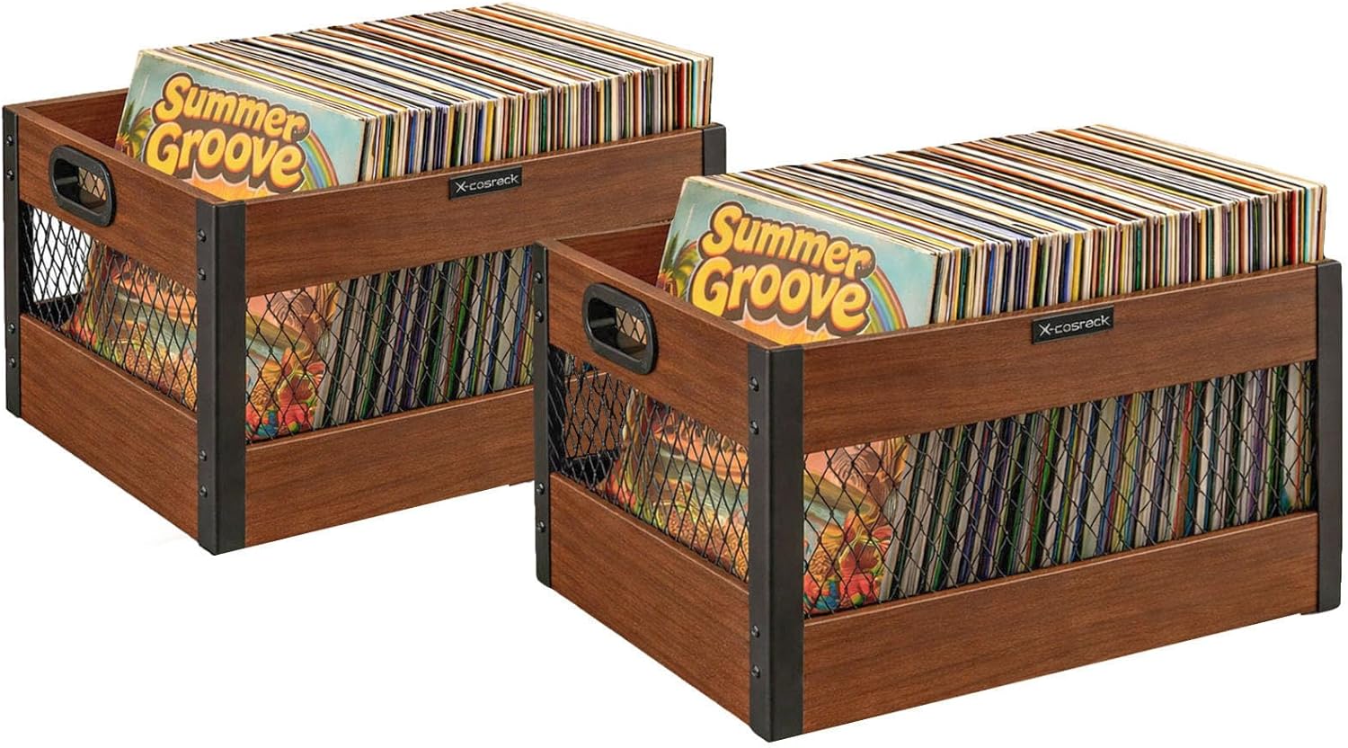 X-cosrack Vinyl Record Storage Crate, Wooden LP Record Organizer, Holds 60–80 Records, Classic Cube Storage for Albums