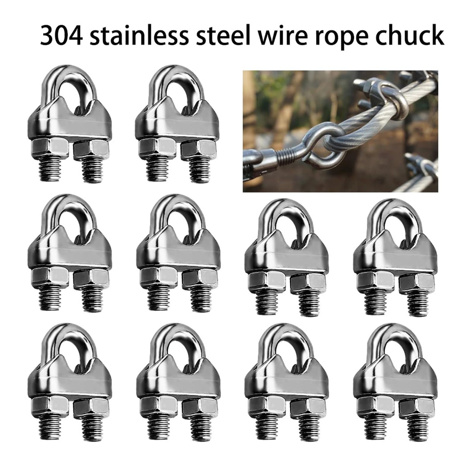 Abrazaderas de Cable en Forma de U Impermeables de 5 a 10 Piezas, Clips de fijación de Cable de Acero Inoxidable, Accesorios de sujeción de Eslinga(M8x10pcs)