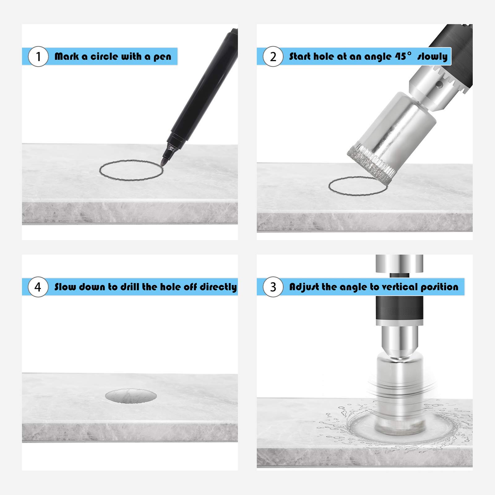 Flyshop - Juego de 12 brocas para taladro con revestimiento de diamante ultrafinas para azulejos de cerámica, vidrio, mármol de 3 a 20 mm