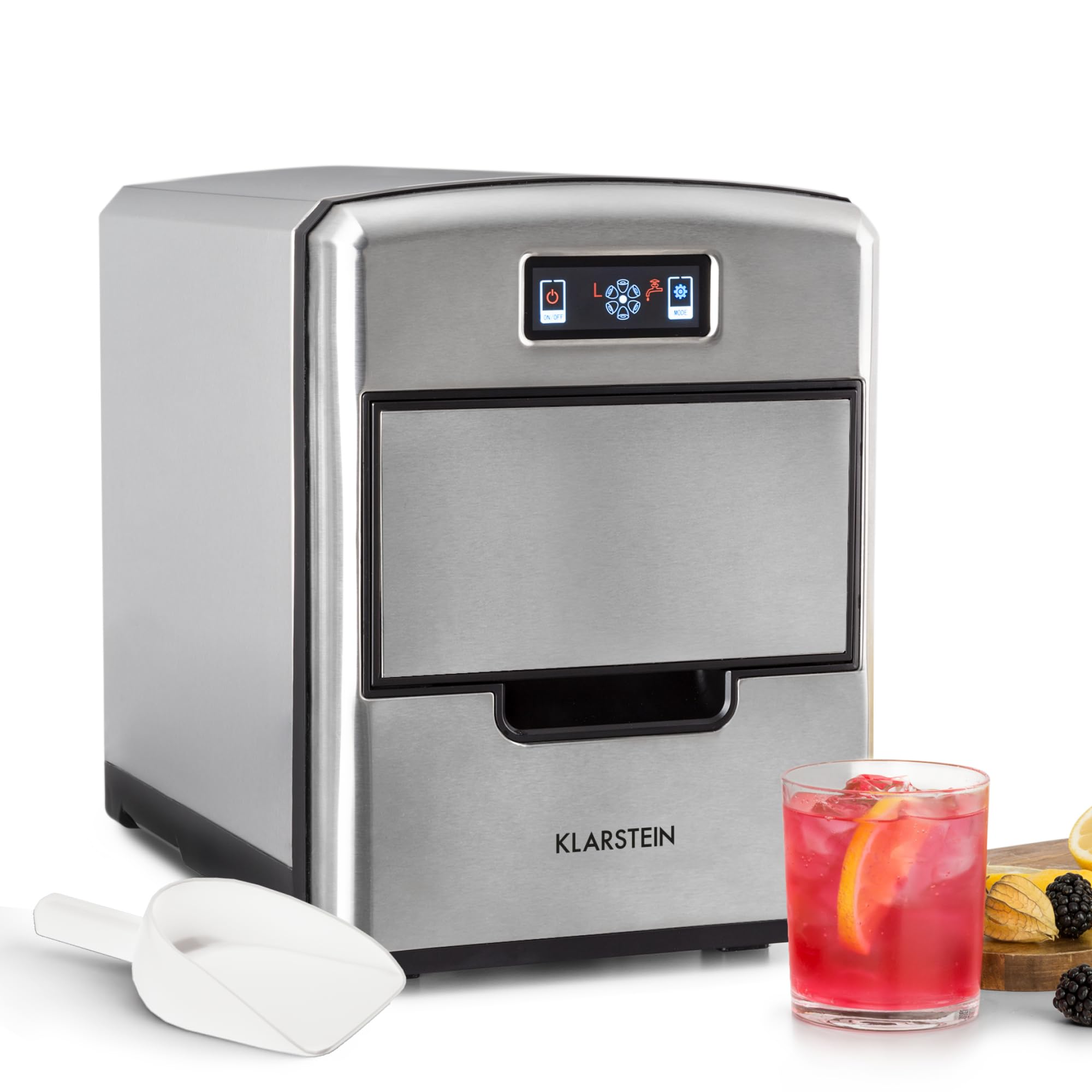 Klarstein Macchina Ghiaccio 2.1L, Macchina del Ghiaccio Professionale, Fabbricatore Secco Alimentare 12kg, Cubetti di 3 Diverse Dimensioni, Casa Autopulente Cocktail