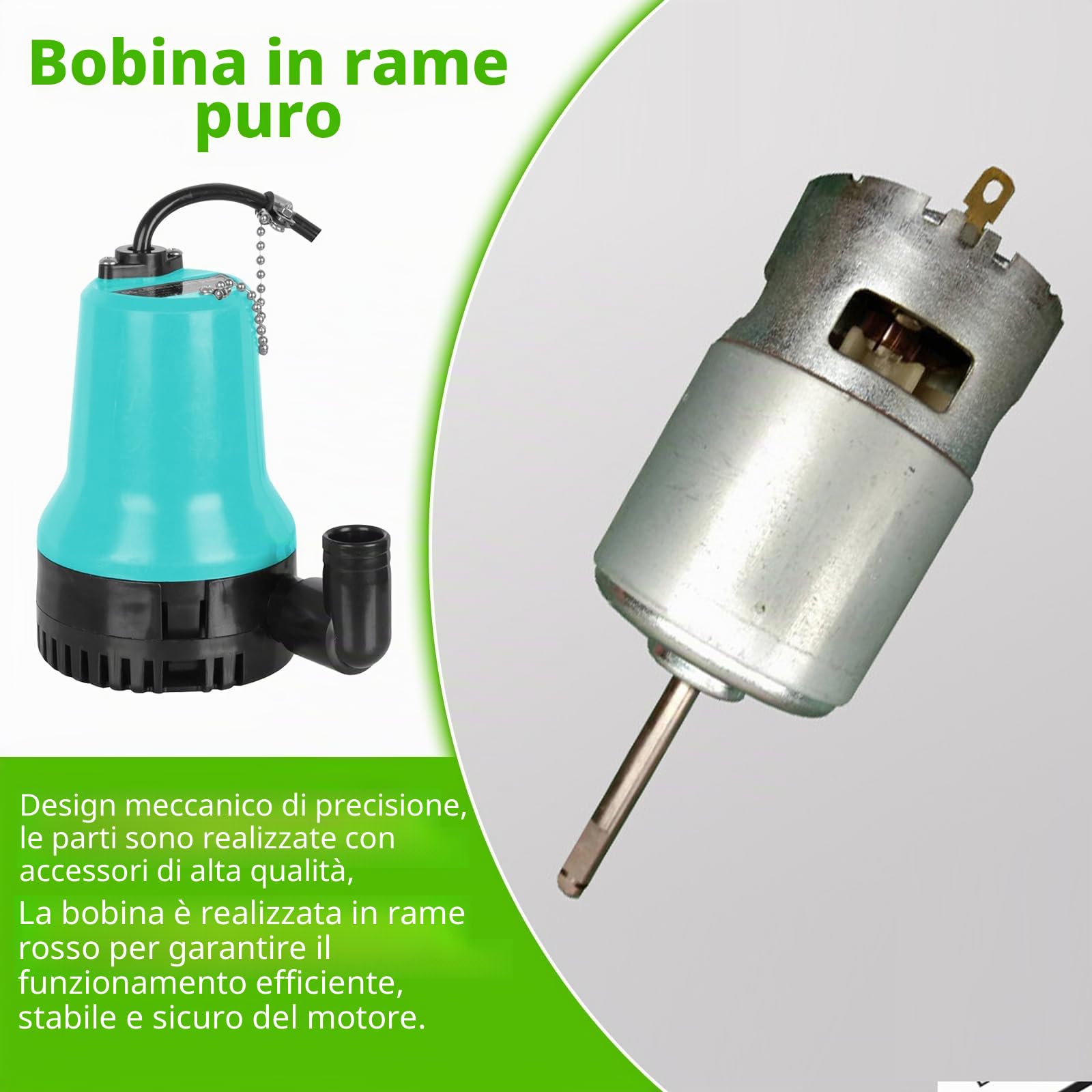 Vegena Pompa sommersa per acqua sporca, 12 V, 65 W, 3000 l/h, con morsetto, pompa per acquario, per giardini, acquari, stagni, fontane