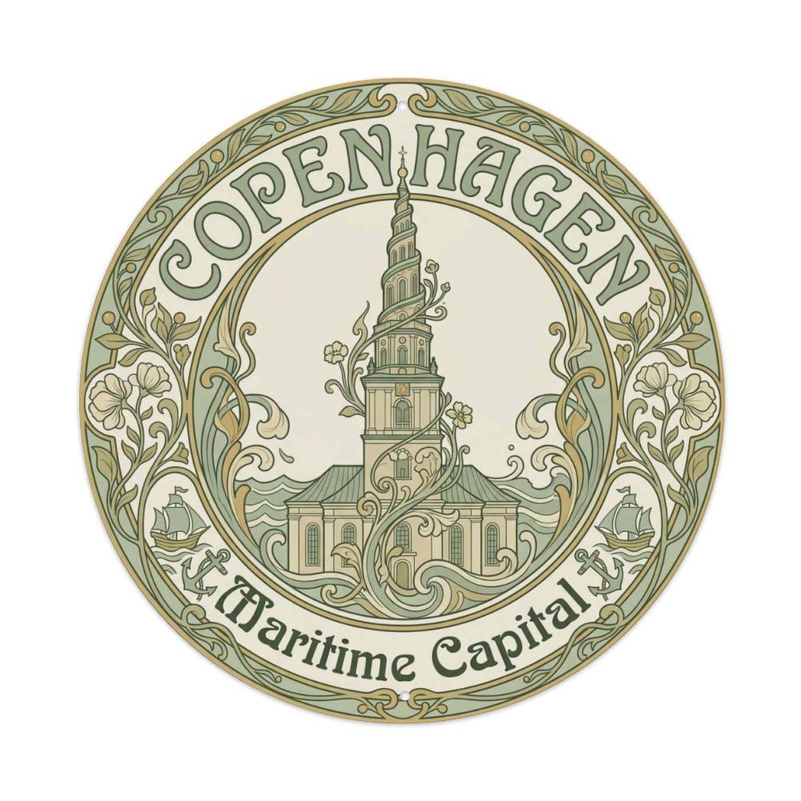 Vintage Travel Copenhagen Denmark Pattern Metal Tin Sign