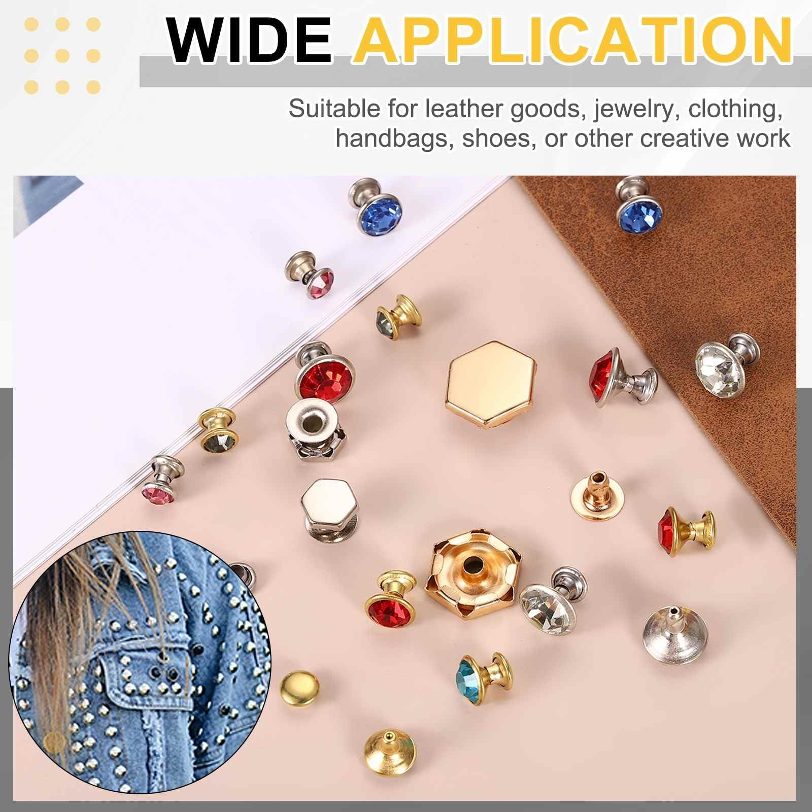 HARFINGTON 100 remaches de cristal de 10 mm con diamantes de imitación rápidos con herramienta de instalación de acero para ropa, tela de cuero, manualidades, decoración, manualidades, manualidades