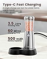 Vista 4 de Juego de Molinillo Eléctrico de Sal y Pimienta - Juego Automático de Molinillo de Sal y Pimienta Recargable de Acero Inoxidable con Base