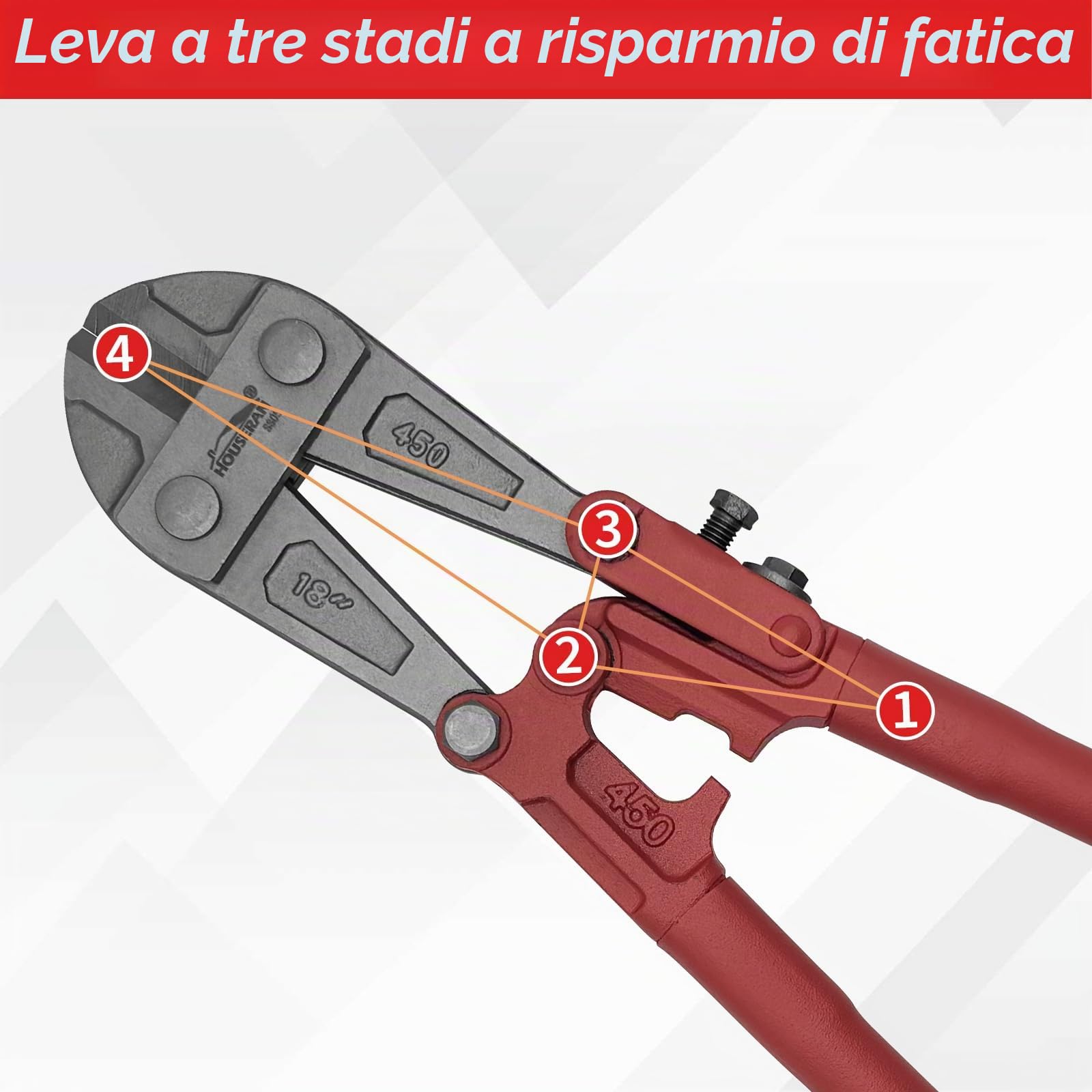 Tagliabulloni 45 cm – Cesoia Potente per Bulloni, Catene, Lamiere – Tronchese per Ferro Professionale per Officina e Cantiere