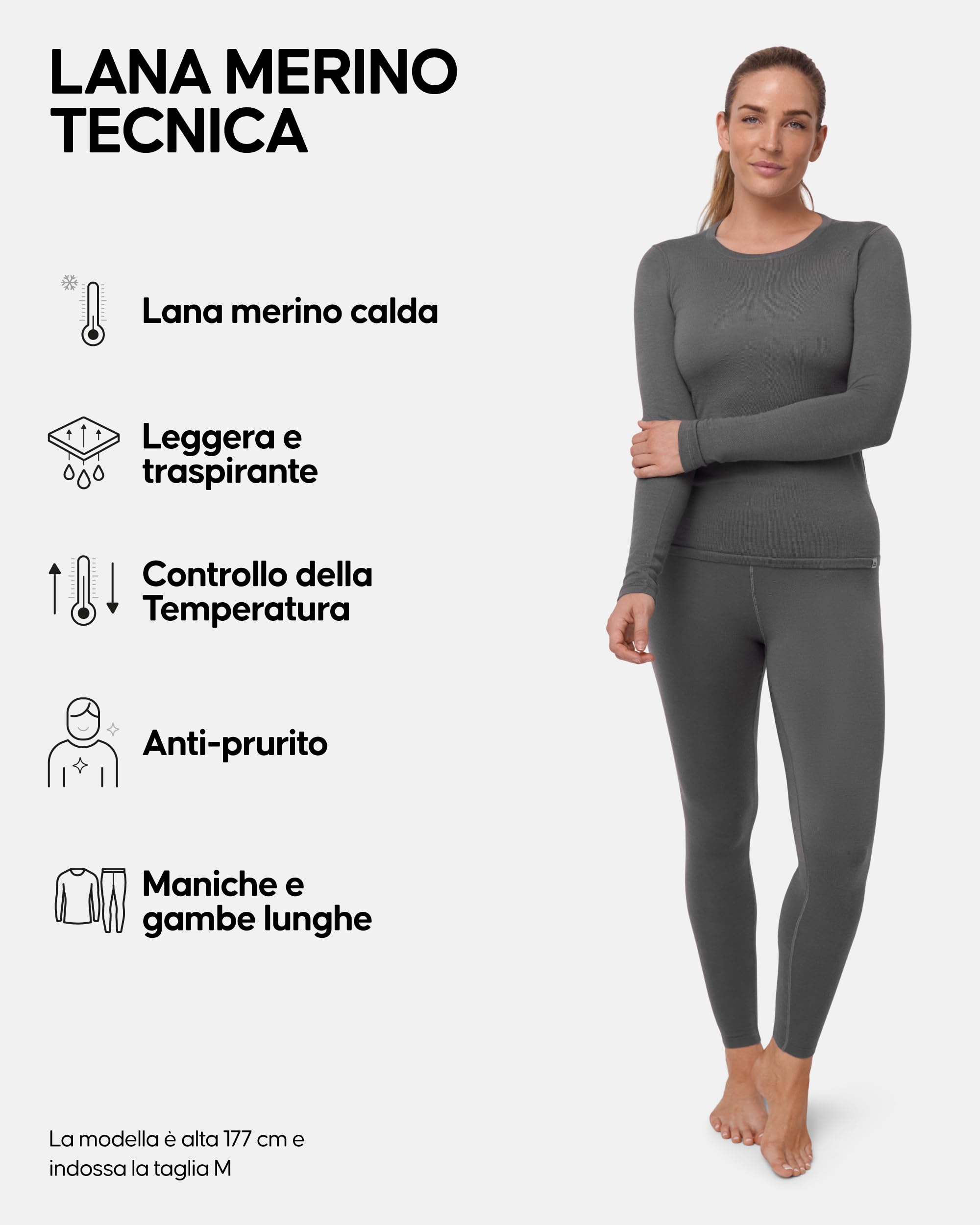 DANISH ENDURANCE Maglia e Pantaloni Termici Donna, Completo in Lana Merino Premium per Sci, Trekking