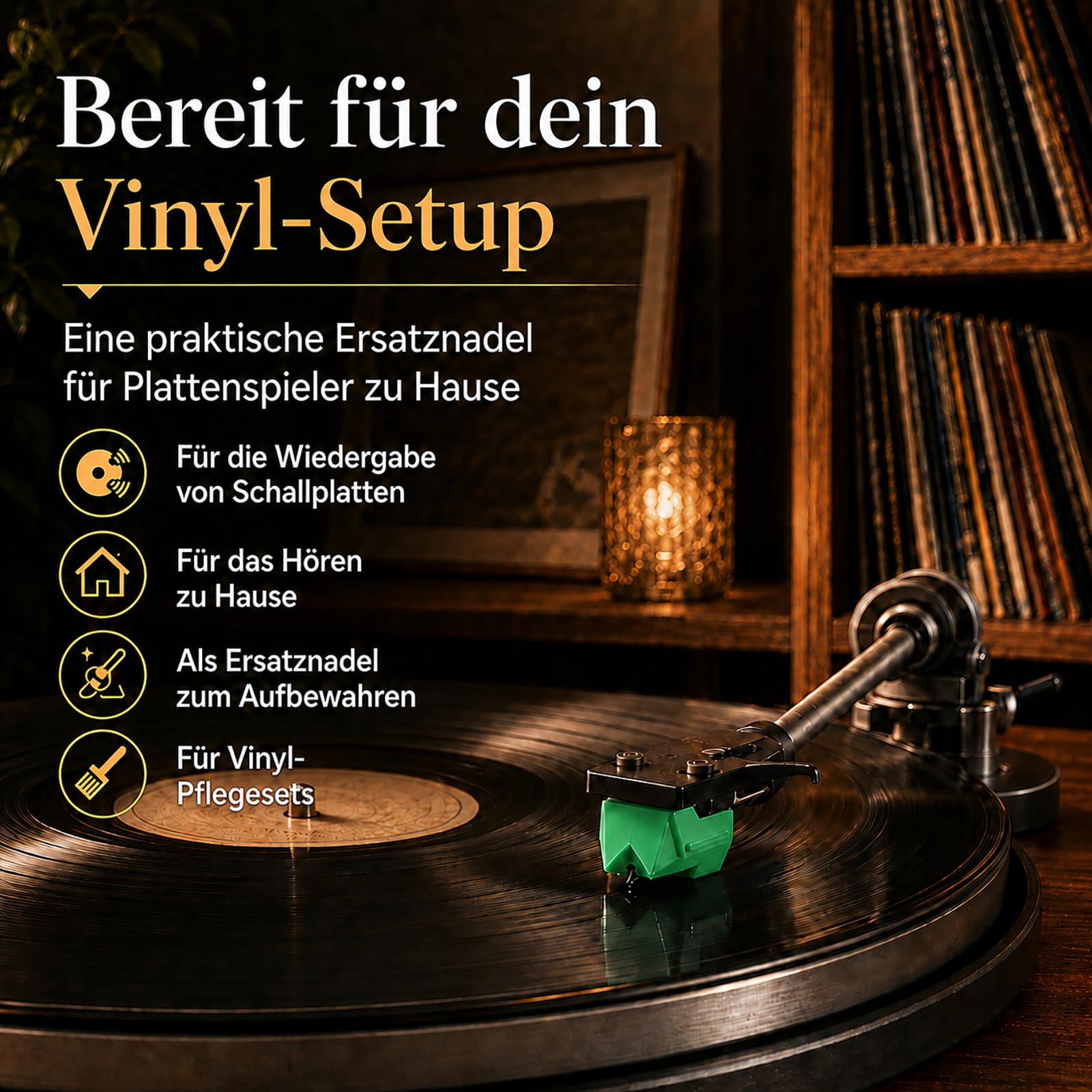 Ersatznadel für Plattenspieler kompatibel mit VM95 Serie, Diamantspitze Vinyl Nadel, Einfache Montage, Schont Schallplatten, Hochwertiger Tonabnehmer Ersatz für VM95C/E/EN/ML/SH (Grün)