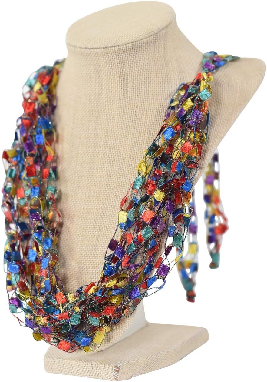 ADJUSTABLE CROCHET NECKLACE- Quality, Handcrafted, Rich Colors- Metallic Thread Adds Subtle Sparkle- Rainbow