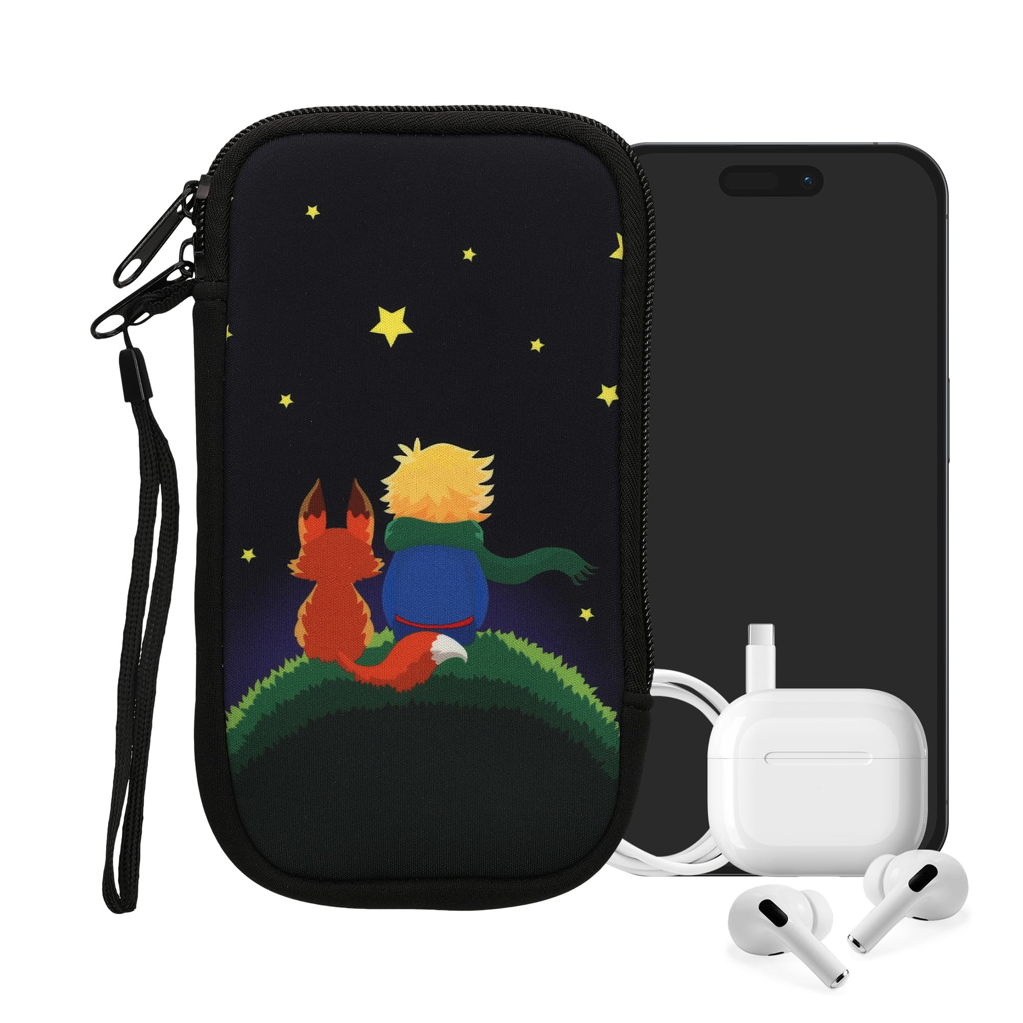 kwmobile Neoprenowy rękaw na smartfon rozmiar XL, 6,7/6,8", etui amortyzujące wstrząsy, torba ochronna na telefon, chłopiec z lisem żółty/brązowy/ciemno niebieski