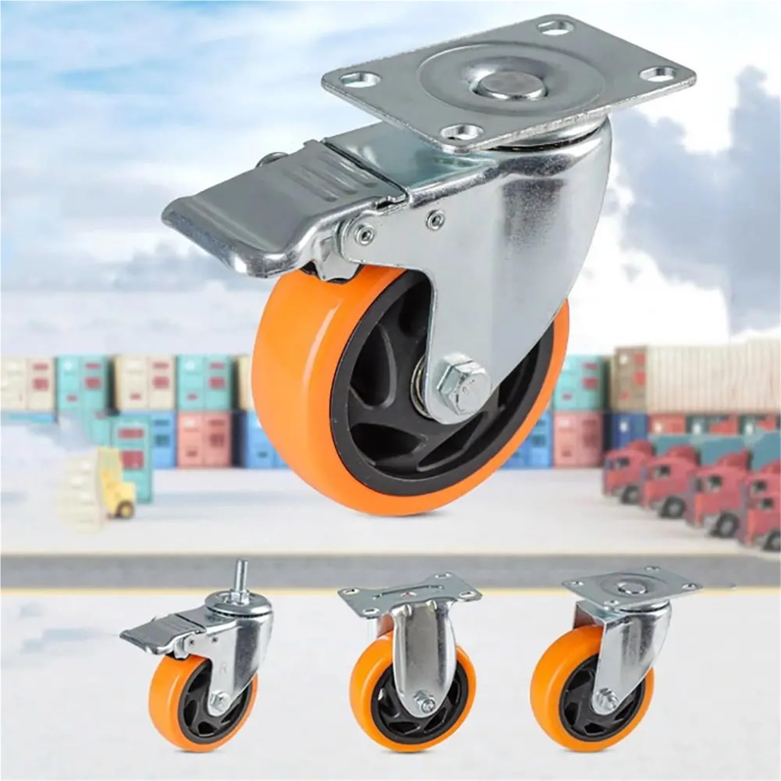 Ruote Girevoli Da 3 "/ 4" / 5 '' PVC Blackheart Orange Face Ruote for Mobili Freni A Doppio Asse Ruote Industriali Scaffale Da Tavolo