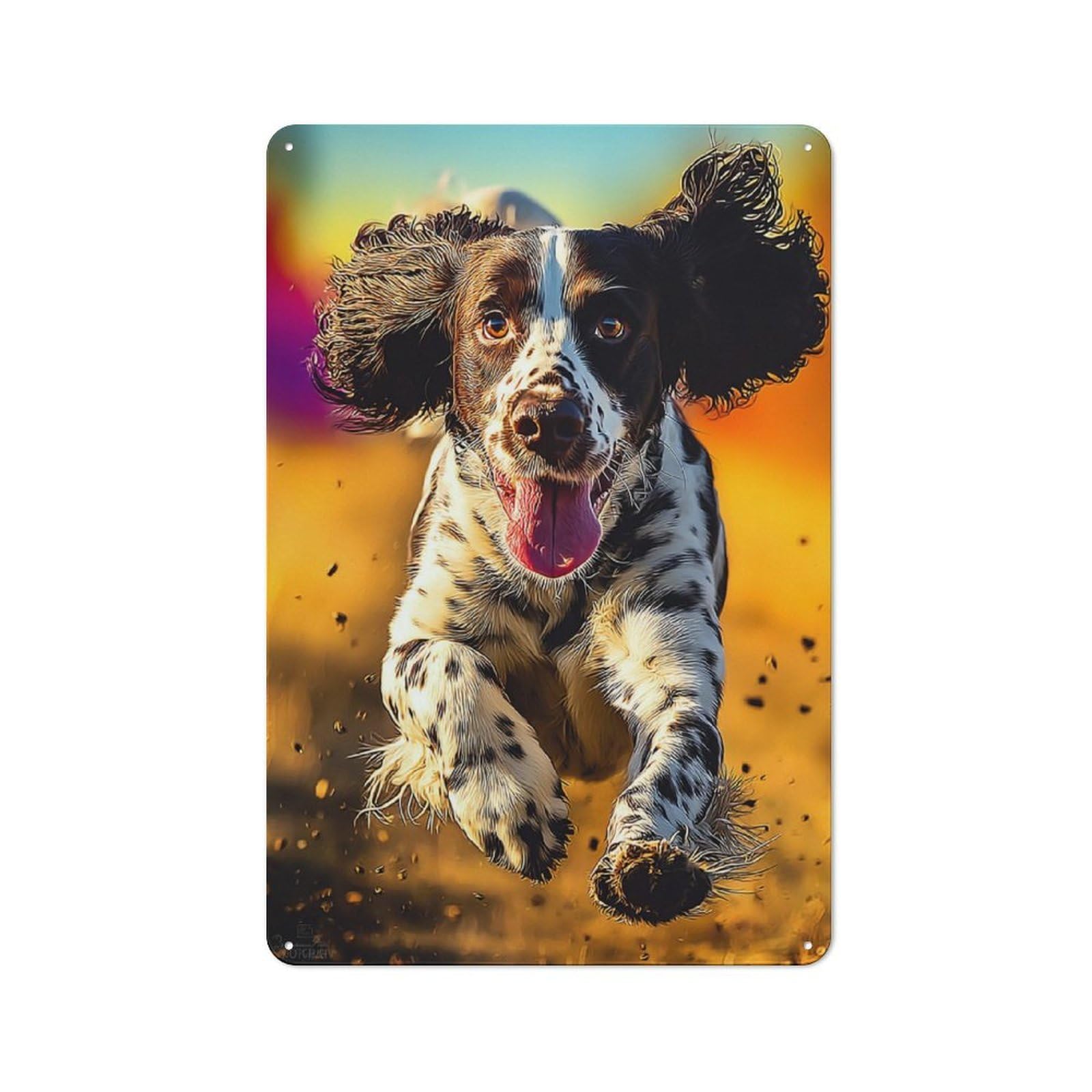 Junmoney Springer Spaniel In Motion Metal Plaque With Design 30X20cm, Vintage Bistro Wall Plaque For Coffee Bar, Kitchen, Bistro Or Tea Corner