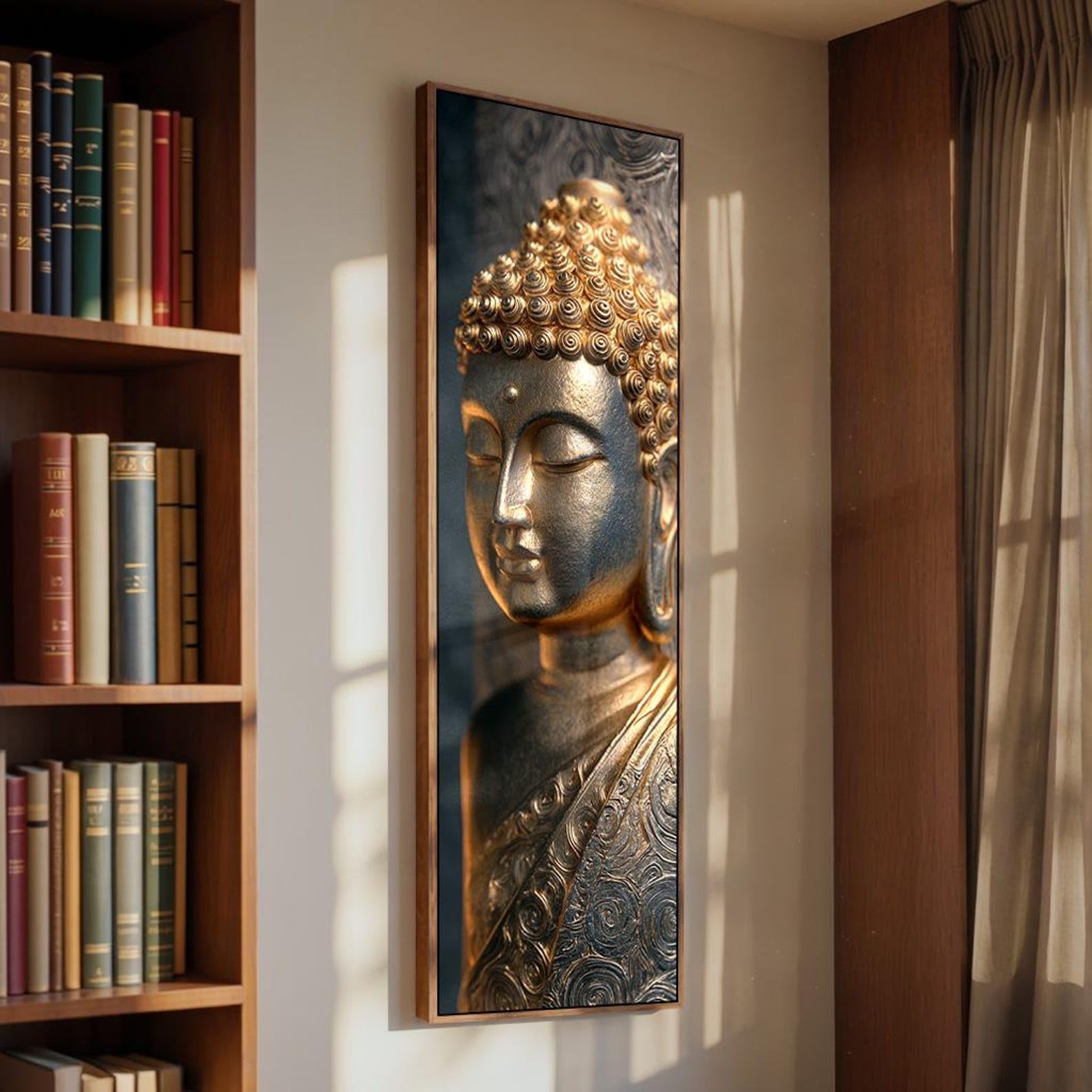 Xinbao Frameless Buddha Print - Tall Narrow Meditation Canvas Art - Vertical Zen Decor For Yoga Studio Painting-Long Slim Spiritual Piece(35X105cm/Frameless)