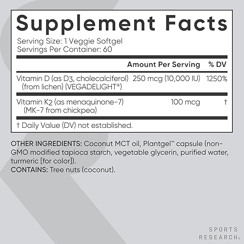 Miniatura 8 de Sports Research Paquete de suplementos veganos  Aceite de pescado vegano omega-3 alternativo de aceite de algas + vitamina D3 + K2 + glicinato de