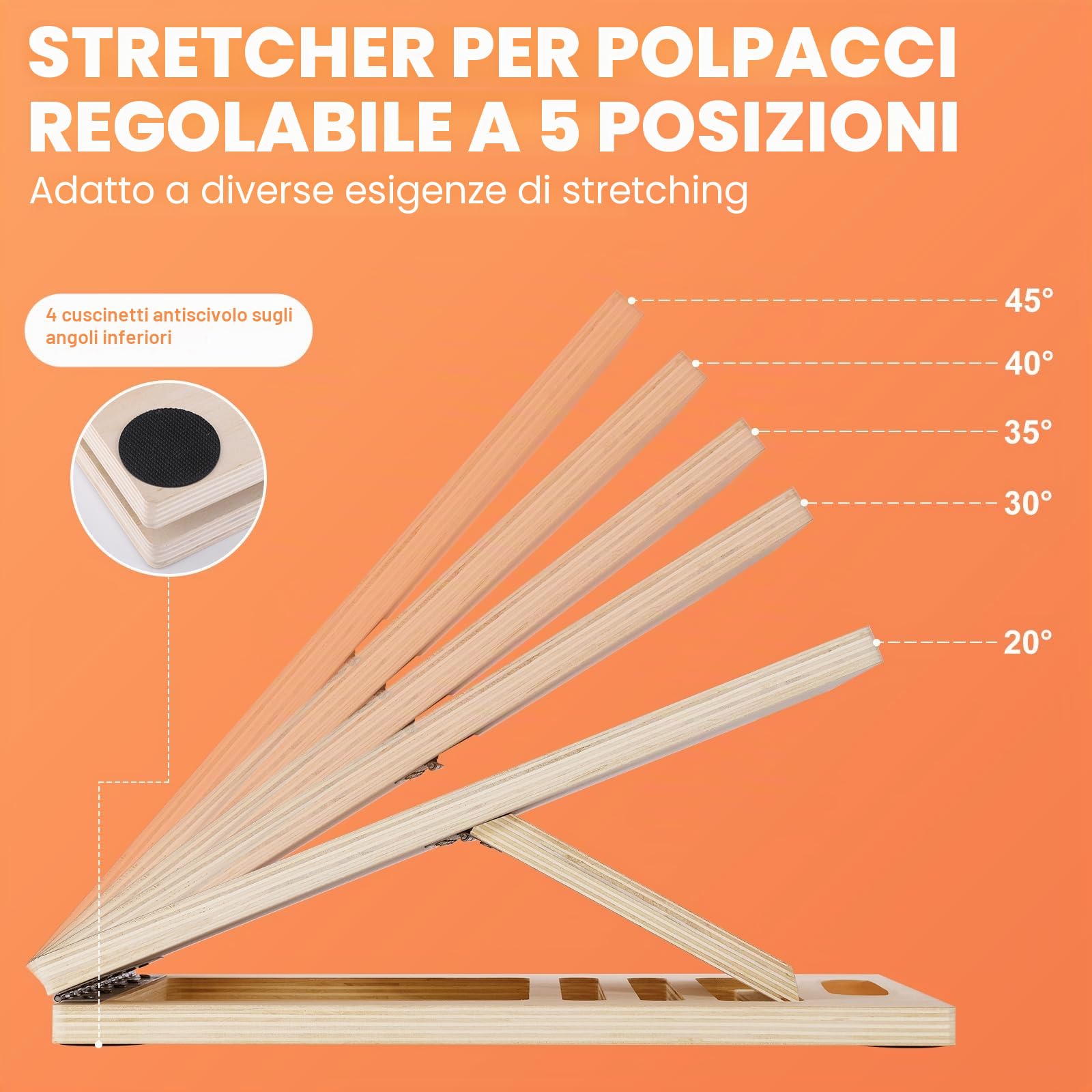 Tavola inclinata per allungamento del polpaccio, regolabile in legno per polpaccio, inclinabile, per squat, gambe, ginocchia, tallone, caviglia, stretching