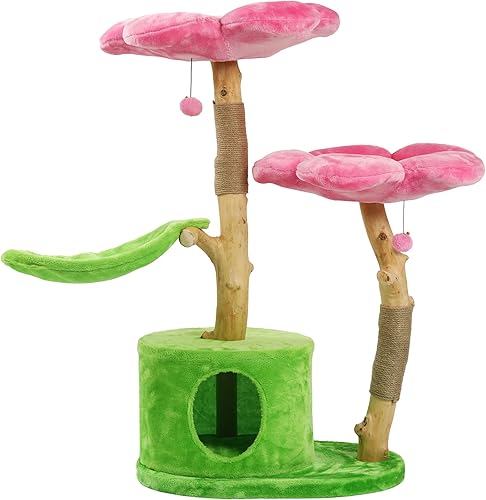 KBSPETS Árbol floral de madera para gatos torre de gato de madera casa moderna para gatos muebles de gato regalo para gatos condominio de lujo para
