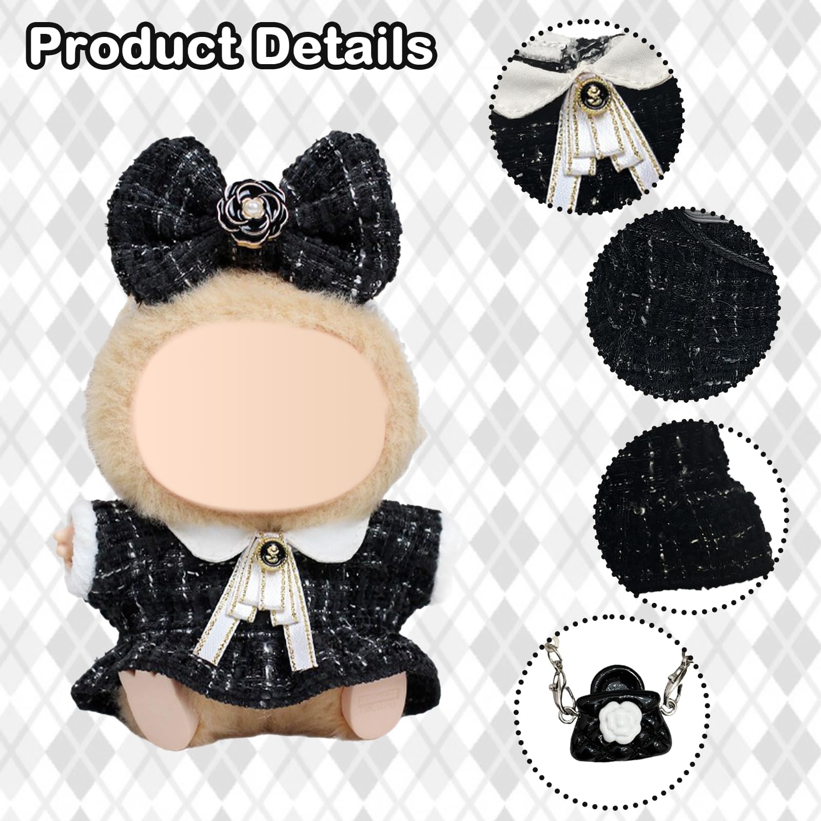 Plush Toy, Black Style Outfit Set for Doll, Toy Girl Clothes for Doll with Headband and Bow Tie,Perfect for Display or Play - Image 4 thumbnail