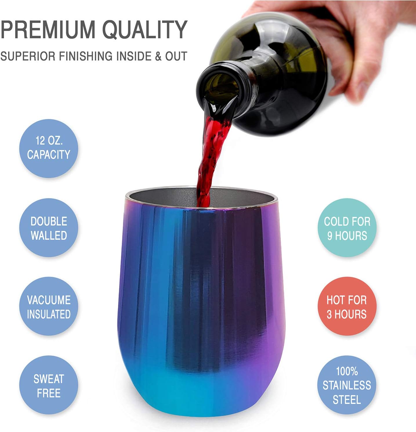 CHILLOUT LIFE 12 oz Stainless Steel Wine Tumbler with Lid - Double Wall Vacuum Insulated Wine Cup Glass Keeping Cold & Hot for Coffee, Champagne, Cocktails, Ice Cream - Dishwasher Safe Color - Image 3