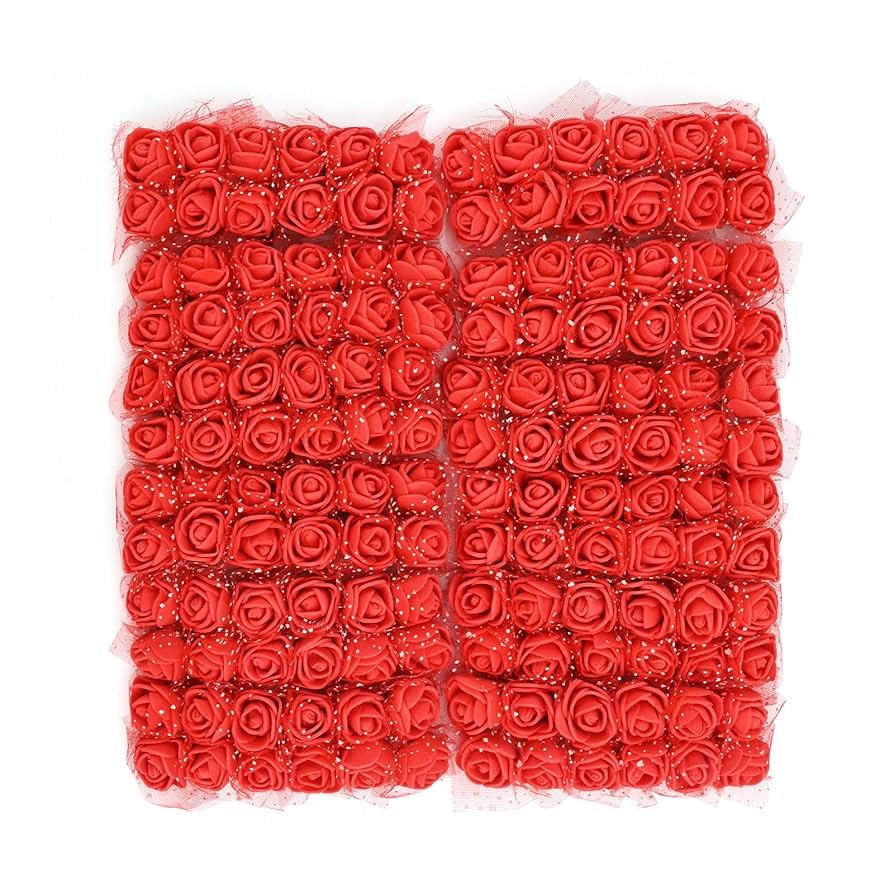 Artificial Foam Rose Flowers, Orange, 144 Pieces in 12 Bunches, for Decoration (Red)-image-49