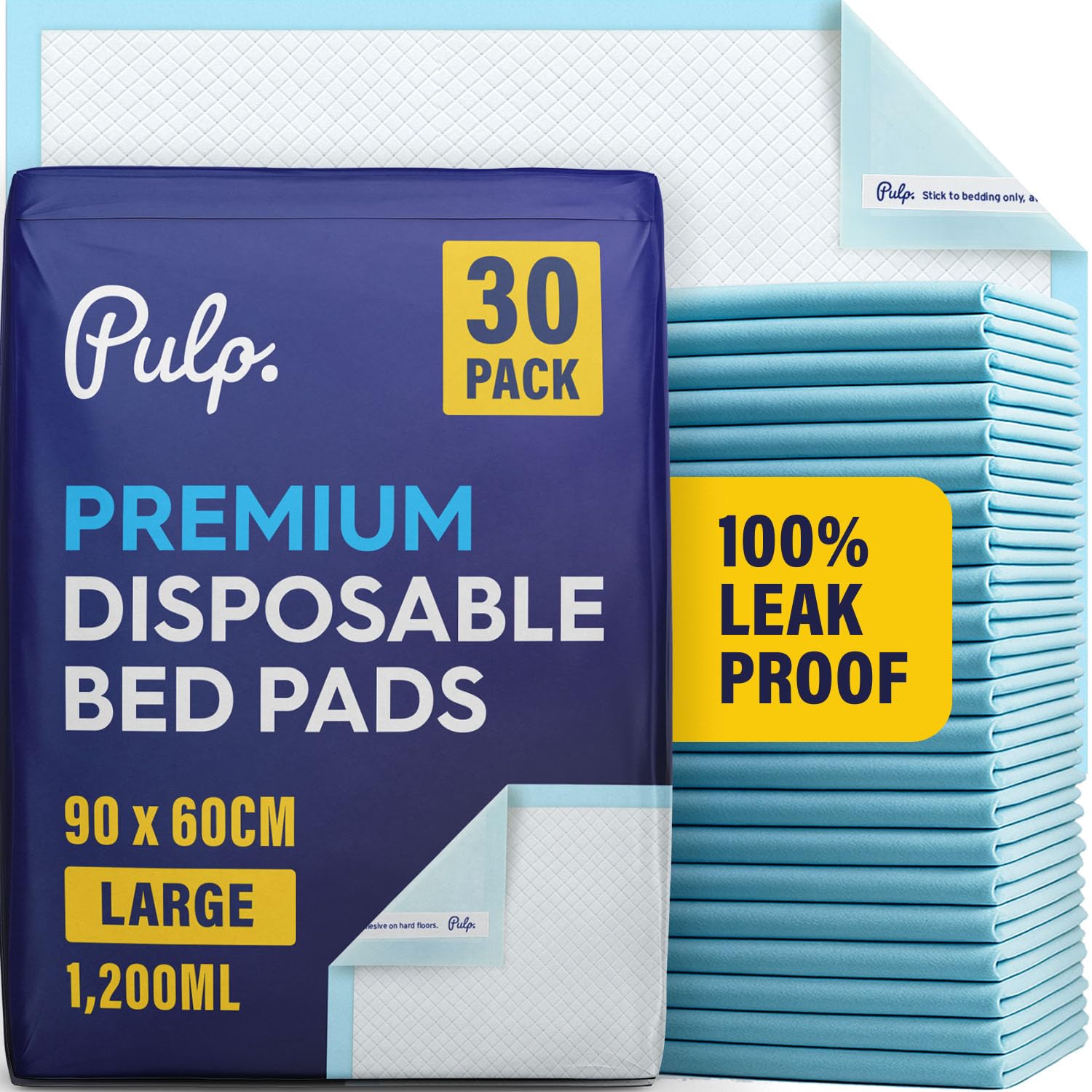 PULP 30 x Disposable Incontinence Pads 90cm x 60cm | Waterproof Absorbent Protective Mats for Mattresses, Sofa and Chair for Kids, Adults and the Elderly
