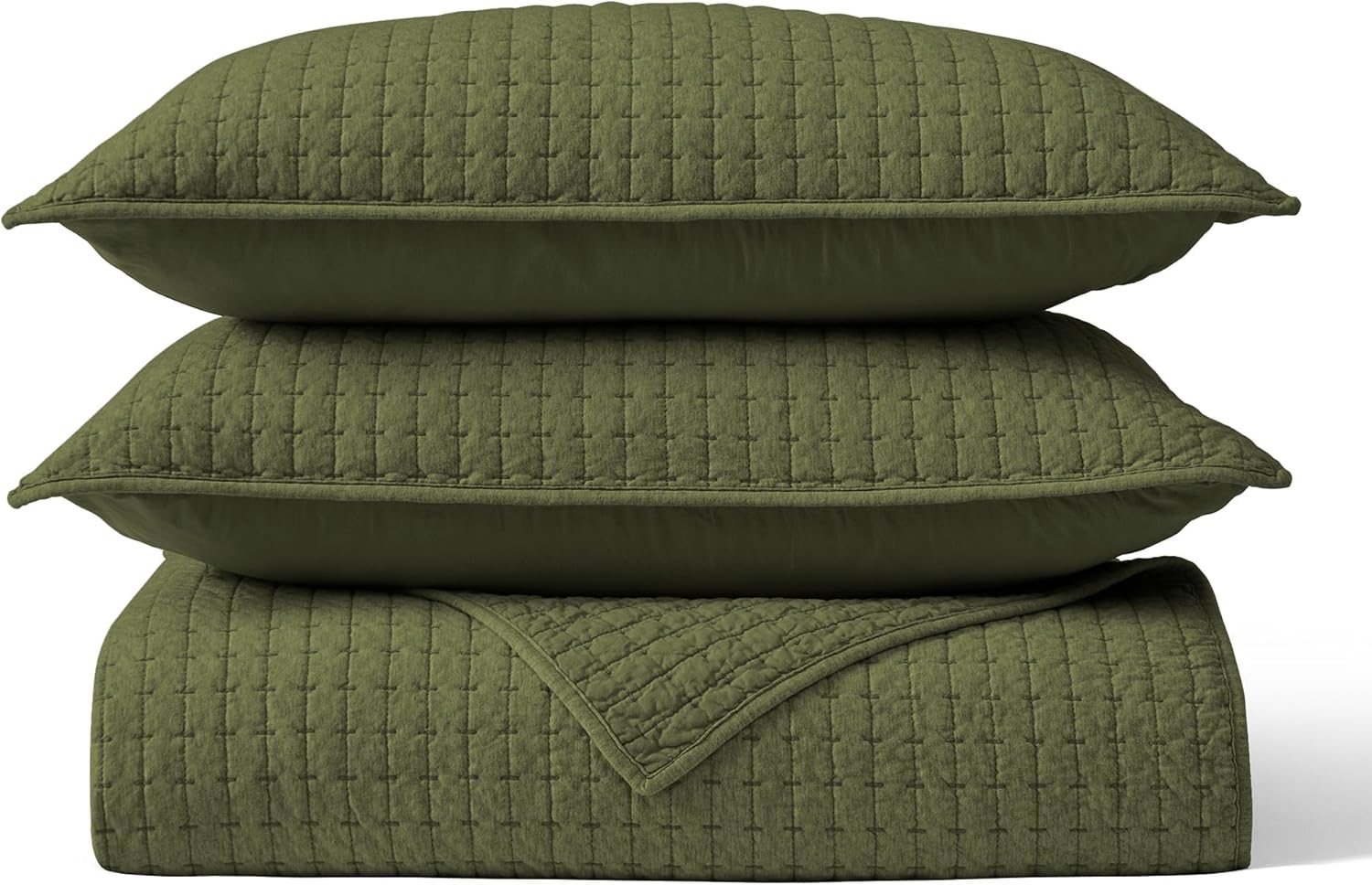 Wonderful Cotton Blended Jersey Knit King Quilt, Stitch Bedding Heather Olive Green Quilt with 2 Pillow Shams, Cloud Cloverlet, Soft Bedspread All-Season Use 104"x94" - Image 5