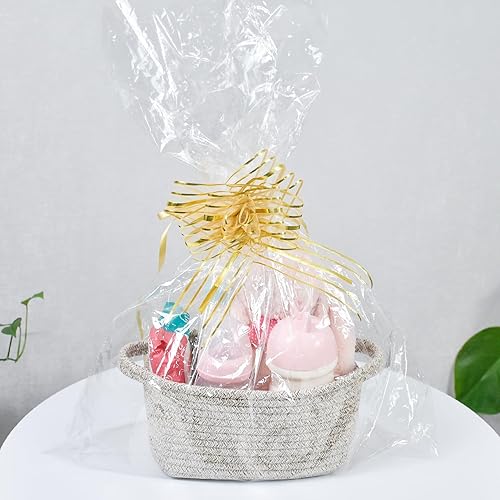 Miniatura 5 de ABenkle Cesta de almacenamiento pequeña, mini cesta para bebé, bonita canasta tejida de cuerda de algodón, cesta de estante, cesta decorativa