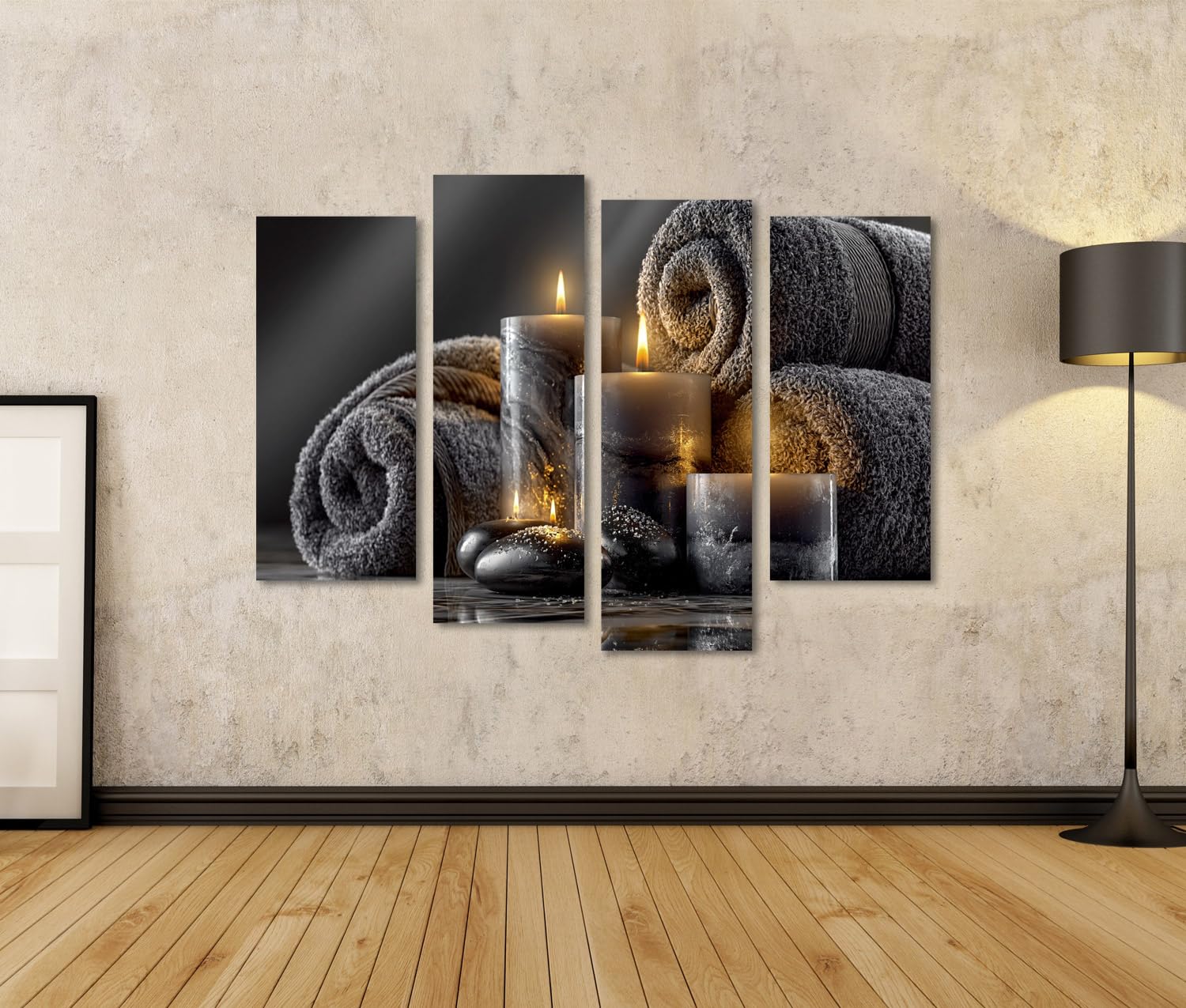 islandburner Cuadro sobre lienzo de lujo experiencia de spa mural para baño perfecto para los amantes de la relajación - 4 piezas
