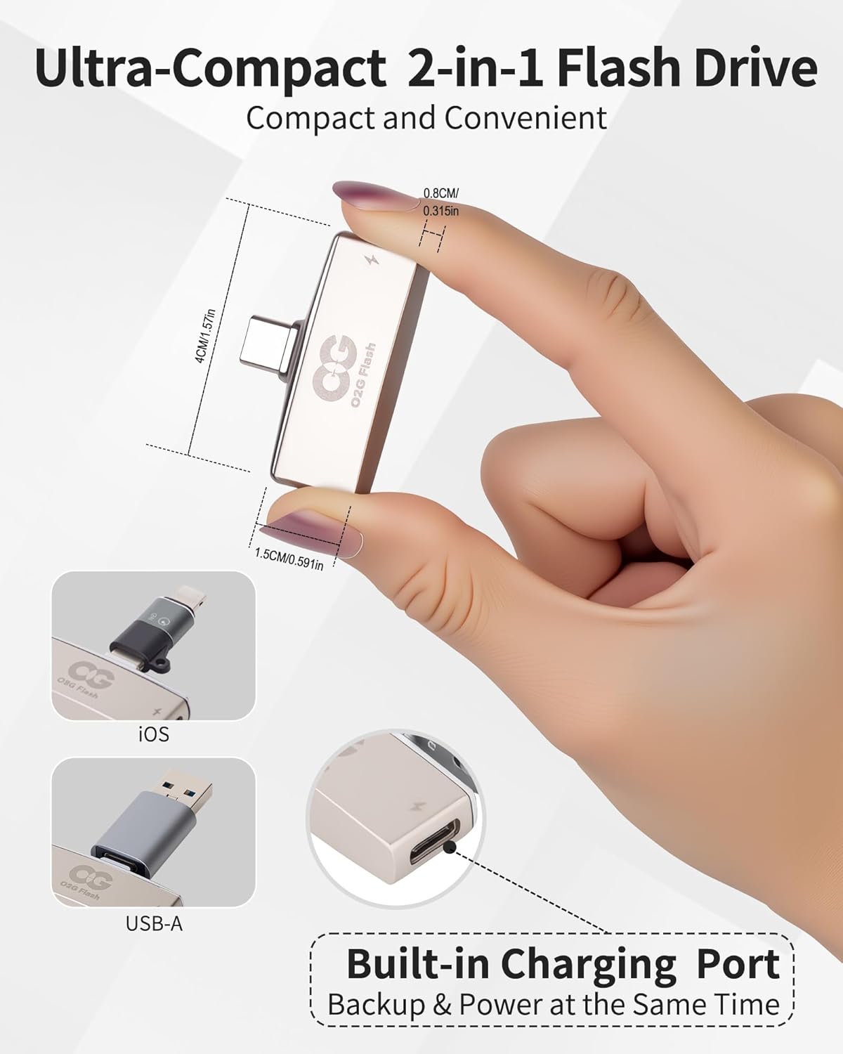 Photo Stick 128GB, USB 3.0 Flash Drive, Type-C Dual Connector with Charging Port, Charge While Backing Up, External Storage Compatible with iPhone, iPad, Android, PC