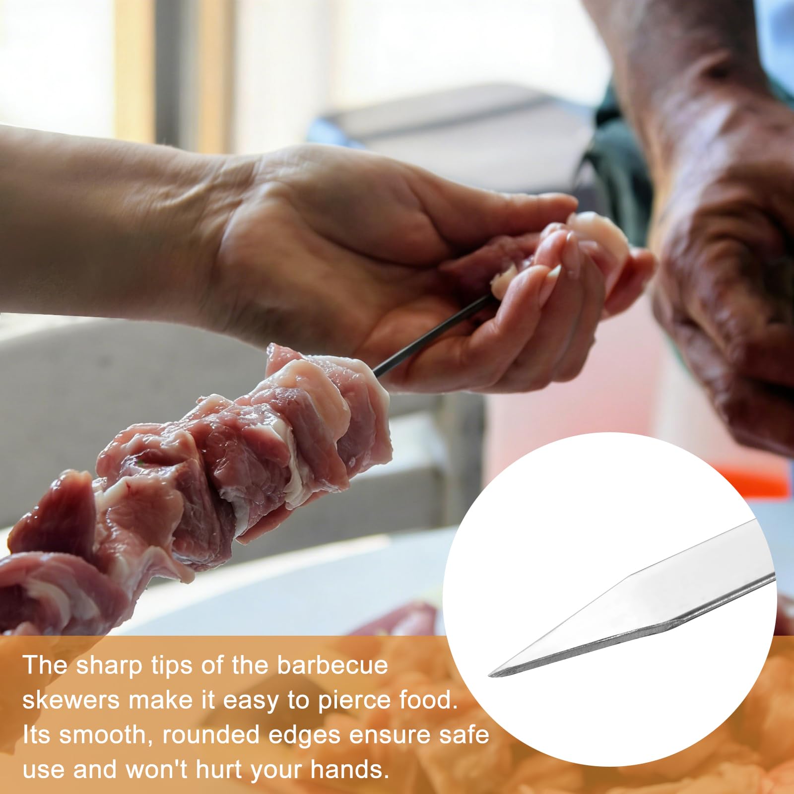 sourcing map 6 spiedini in metallo per grigliare, 57 cm, piatti in acciaio inox, con manico in legno, durevoli, riutilizzabili, per grigliare, barbecue, cucina, picnic, feste, argento