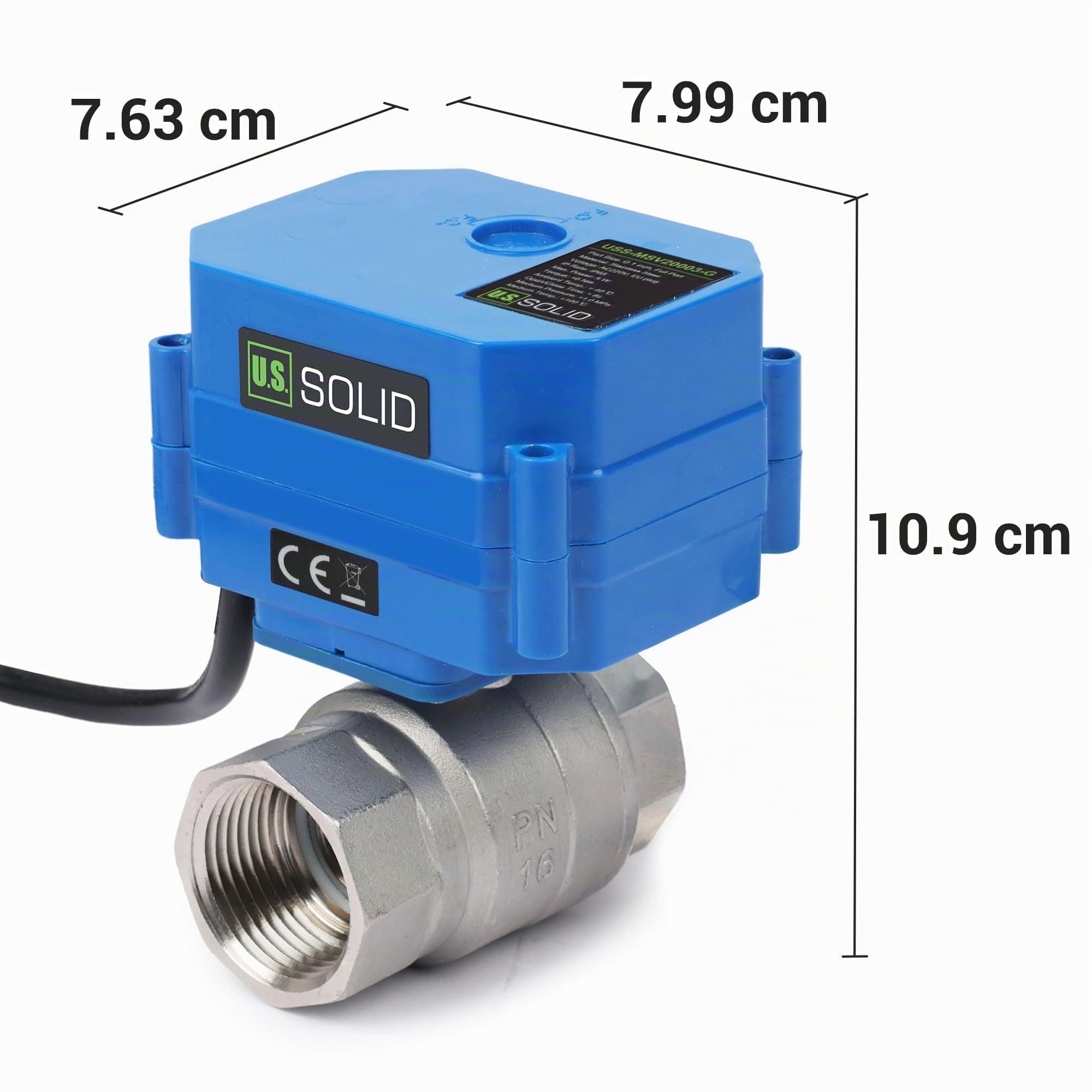 U.S. Solid Valvola a sfera motorizzata da 1" con spina 220VAC DN25 in acciaio inox, ritorno automatico, normalmente chiuso