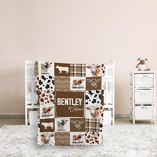 Miniatura 6 de Mantas de bebé de vaca, cosas del oeste de bebé, manta de bebé de vaquero con nombre, mantas de bebé personalizadas para niños y niñas, mantas de