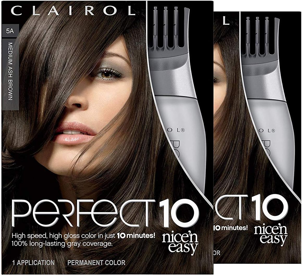 Nice'n Easy Perfect 10 Permanent Hair Dye, 5A Medium Ash Brown Hair Color, Pack of 2