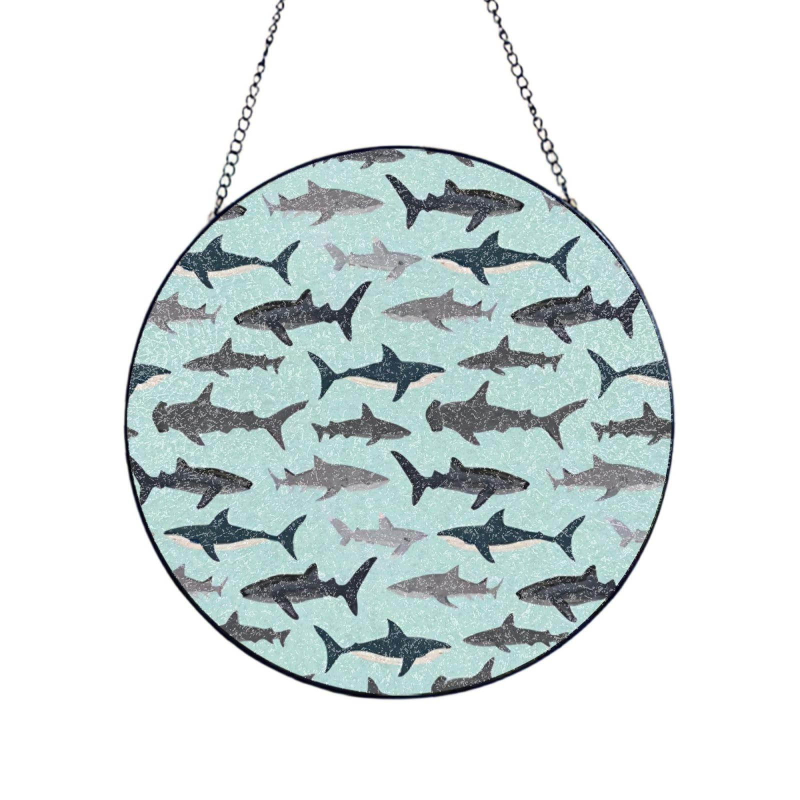 Phayah Shark Print Glass Window Hanging Sun Catchers Suncatcher Decor For Birthday For Home Garden Porch 10in（25cm）