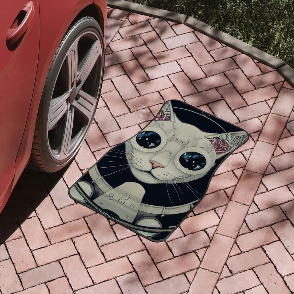 Futuristic SciFi Cat Car Floor Mats 4PCS Graphic Floor