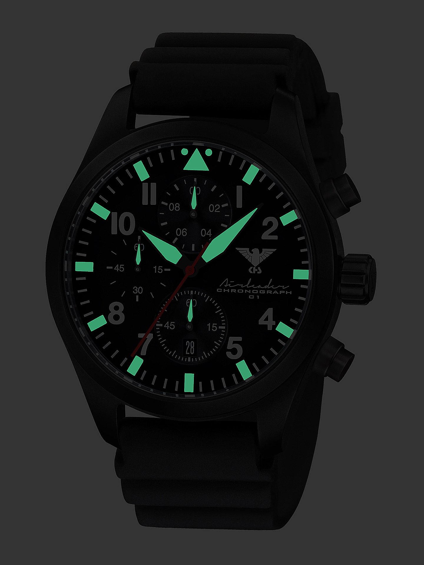 Airleader Black Steel Chronograph KHS.AIRBSC.DB Edelstahl IP-beschichtet schwarz, Diverband schwarz, KHS Tactical Watch, Einsatzuhr, Fliegeruhr