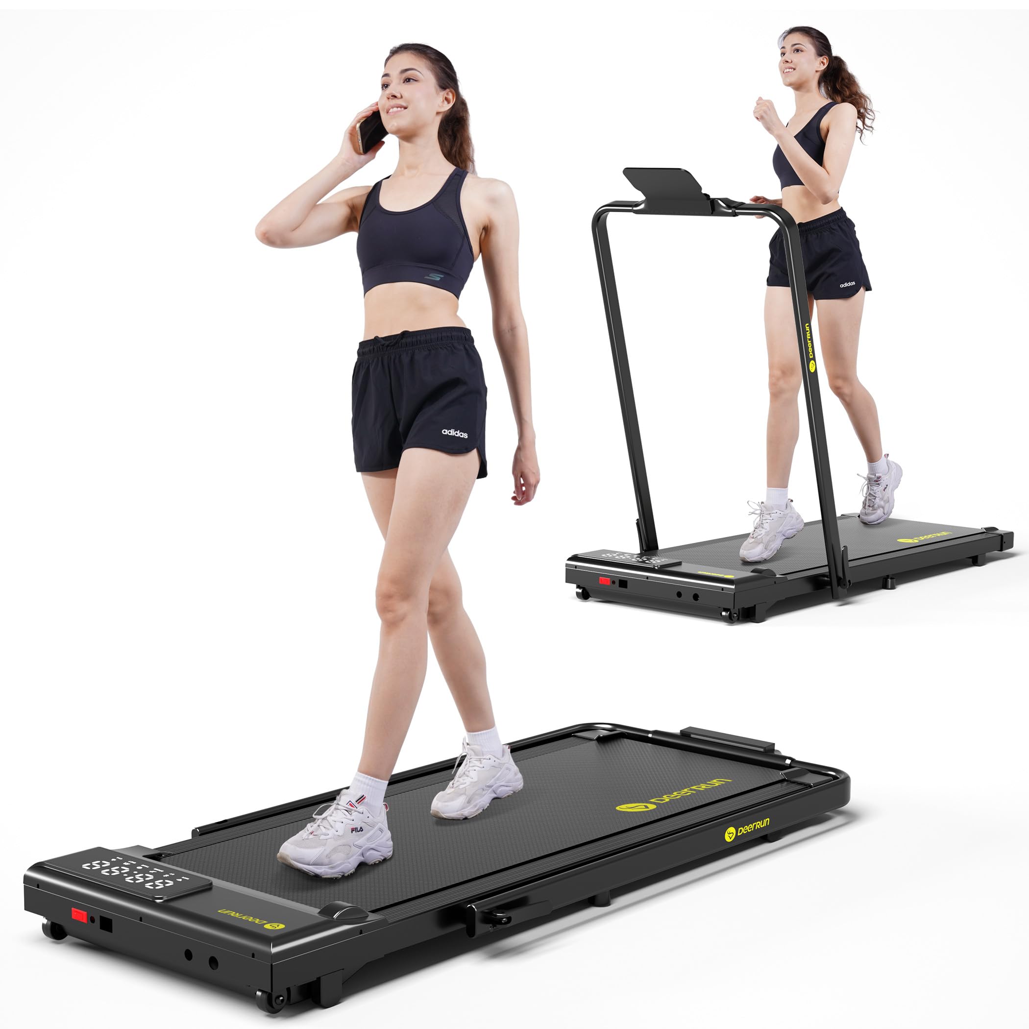 DeerRun Under Desk Treadmills for Home - Walking Pad - 2 in 1 Foldable Walking Treadmill - Portable Desk Treadmill for Small Space - Mini Folding Running Machine for Home Clearance