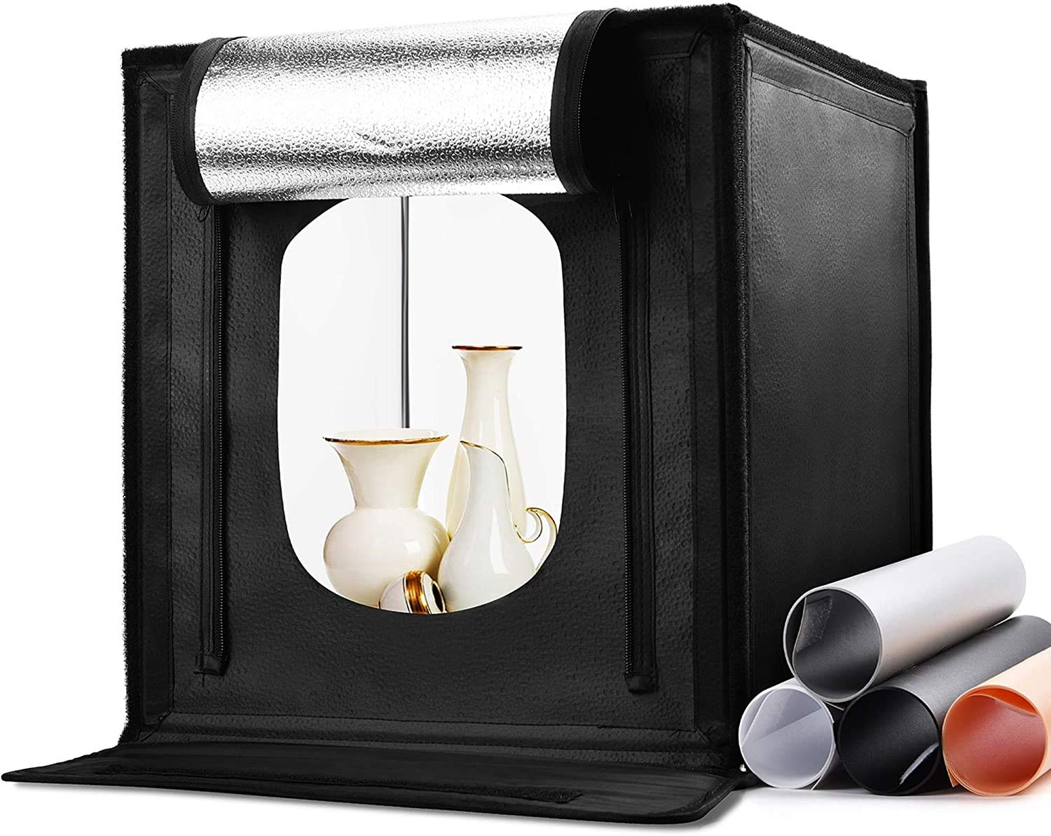 Studio Photo Box Portable 40x40 cm, Boîtes de Lumière Kit avec 120pcs LED Réglable & 6 Fonds pour Photographie de Produits