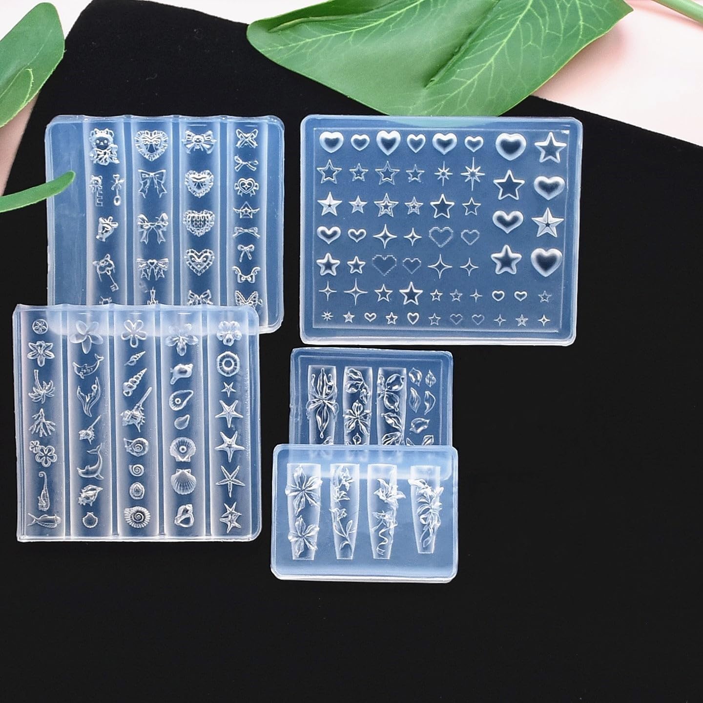 7-Piece Nail Art Silicone Mold Set - Floral, Hearts, Stars & 3D Designs for DIY Gel/UV Polish, Professional Manicure Tools for Home & Salon Use