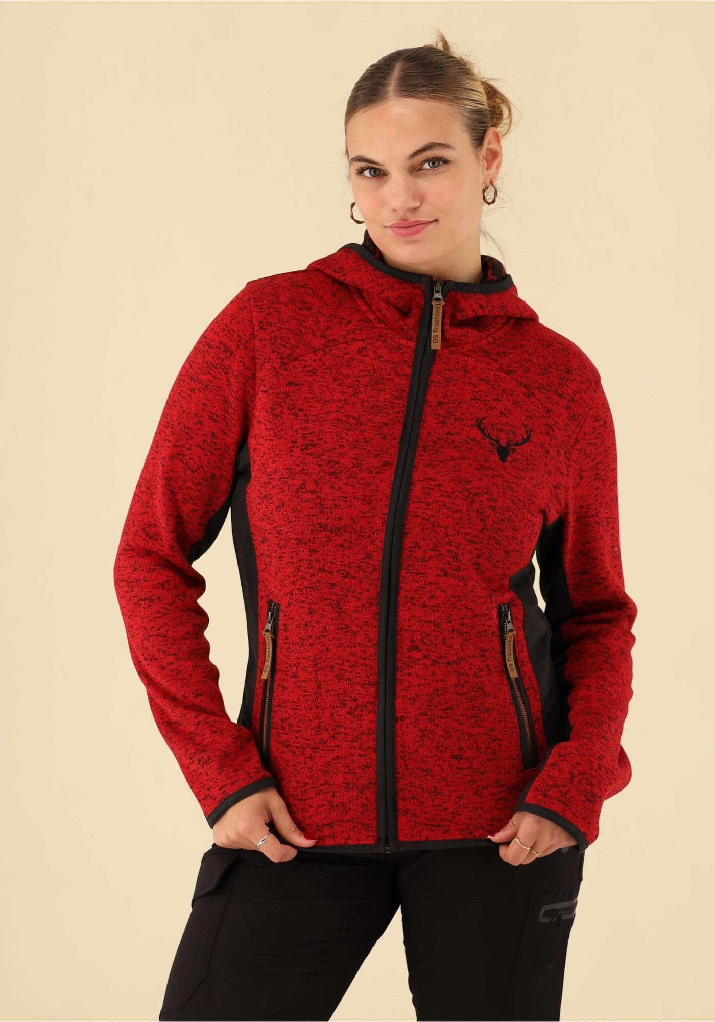 OS Trachten Damen Strickfleecejacke Freizeitjacke Übergangjacke mit Kapuze Zumgu