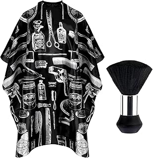 FEBSNOW Hair Cutting Cape Kit,Professional Barber Cape with Neck Duster Brush for Adults Waterproof Hairdressing Salon Cape with Adjustable Closure Snap Salon Barber Supplies