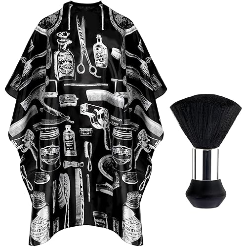 FEBSNOW Kit de capa de corte de cabello, capa de peluquerĂa profesional con cepillo para el cuello para adultos, impermeable, capa de peluquerĂa con FEBSNOW Kit de capa de corte de cabello, capa de peluquerĂa profesional con cepillo para el cuello para adultos, impermeable, capa de peluquerĂa con