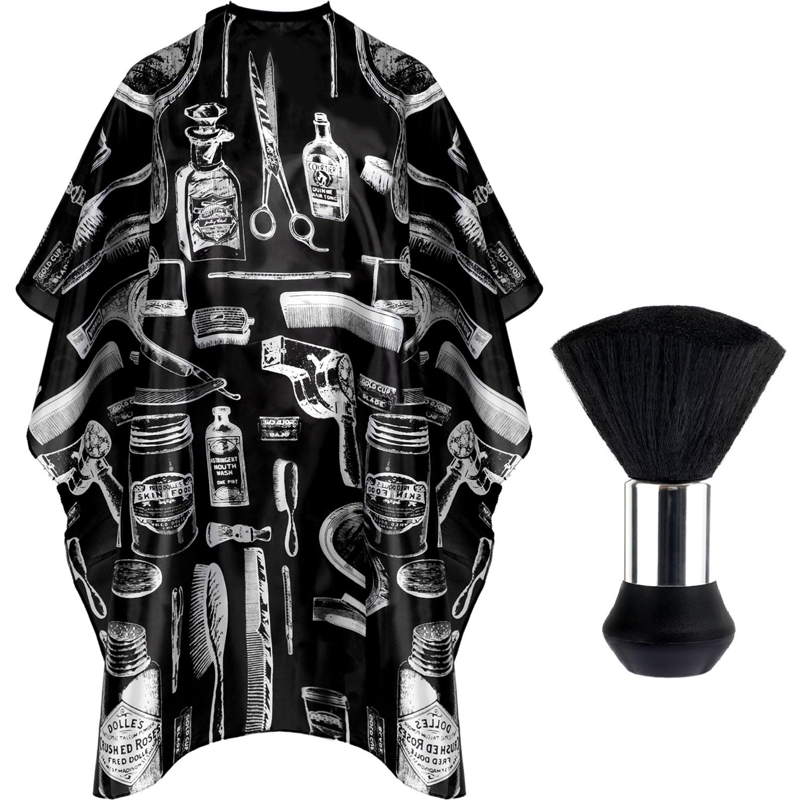 FEBSNOW Haarschneideumhang-Set, professioneller Friseurumhang mit Staubwedelbürste für Erwachsene, wasserdicht, Friseursalon-Umhang mit verstellbarem Verschluss, Schnappverschluss, 100 x 144 cm,