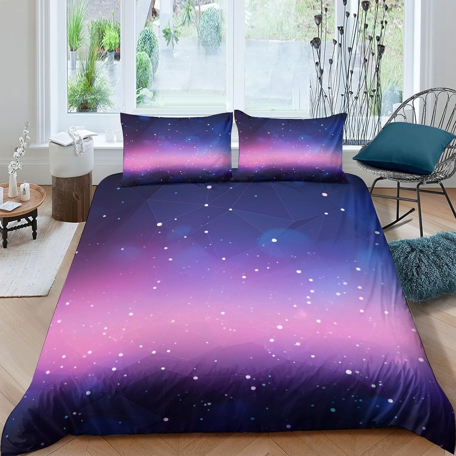Parure de lit 260x240 cm avec housse de couette en microfibre imprimée ciel étoilé