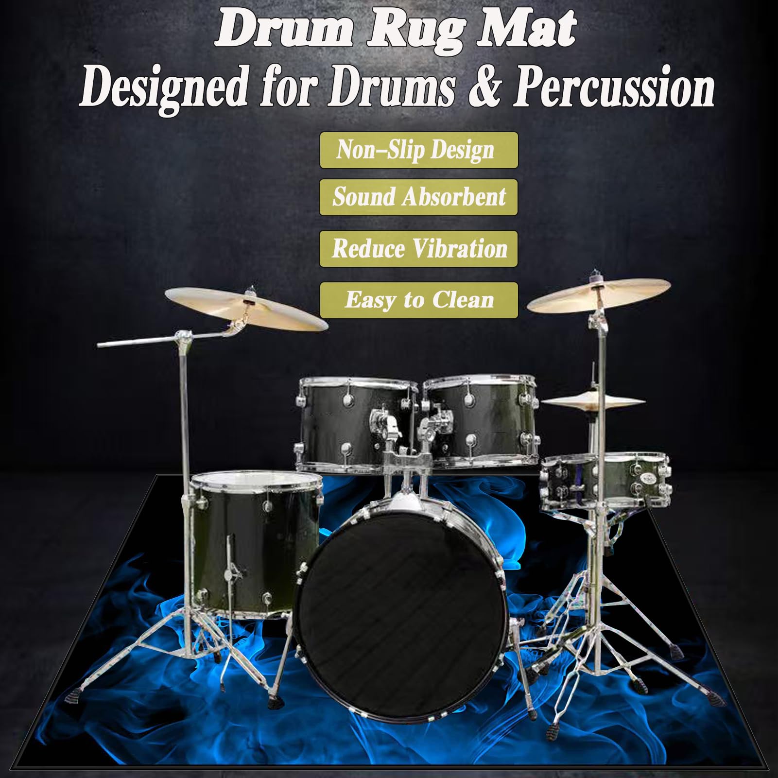 Drum Teppich 180 x 160 cm Schlagzeugteppich rutschfest Schalldicht Drum Teppich Matte für Innen und Außen Elektronisch Schlagzeug Teppich Schallschutz Akustik Teppich Musikinstrumente Bodenmatte