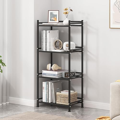 Miniatura 7 de Esquinero de almacenamiento de 4 niveles para el baño, estante abierto de pie, estante de esquina de metal para la cocina, salón, pasillo (negro, 4