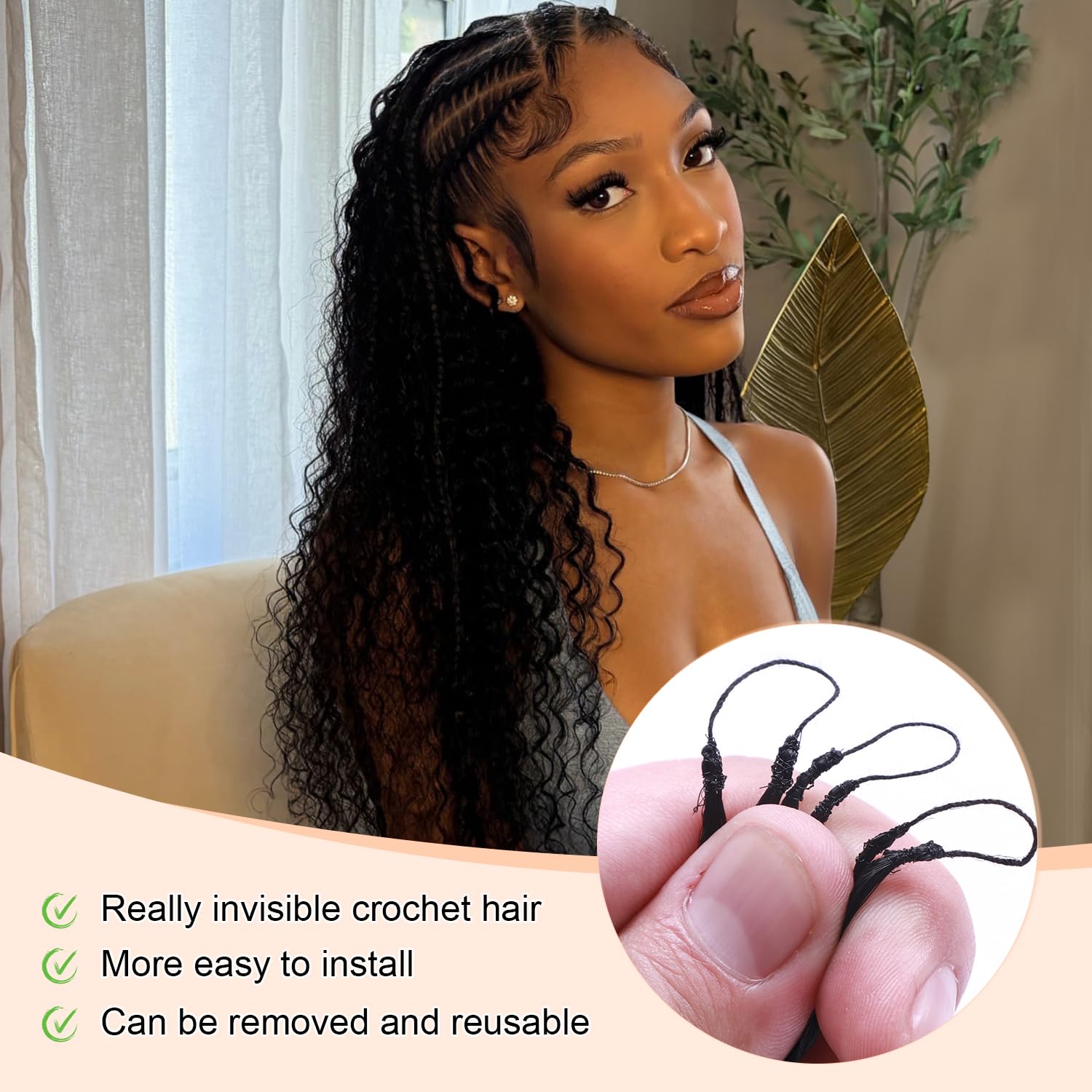Curly Feather Miracle Knots Crochet Human Hair Feeling 18 Inch 100 Strands Invisible Knotless Pre-Separated Deep Wave Crochet Hair Extensions (1B, 18 Inch-100 Roots)