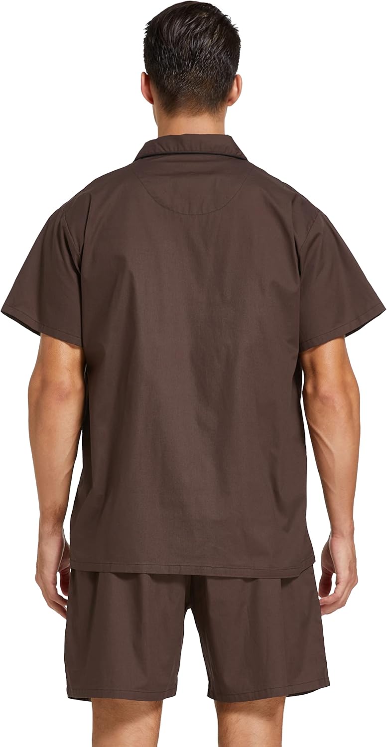 Mens Cotton Pajamas Short Sleeve Pajama Set Woven Sleepwear Loungewear Nightwear - Image 2