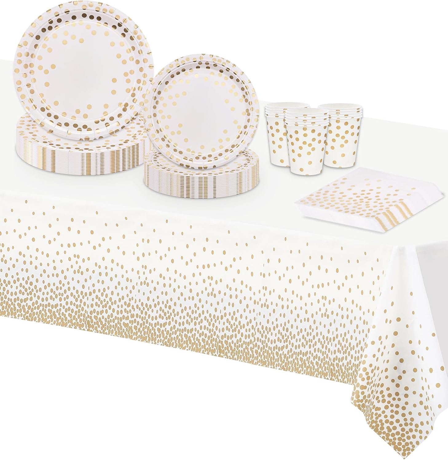 TOPWAYS White Champagne Gold Paper Party Tableware Set, Disposable