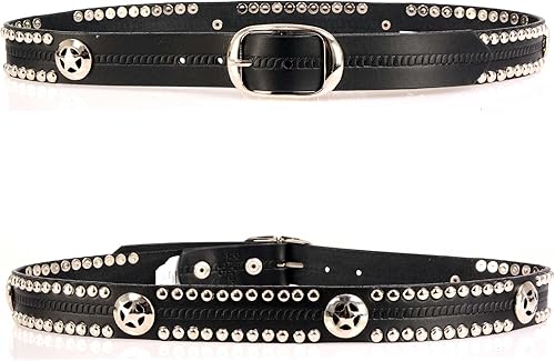 Miniatura 3 de Milwaukee Leather MP7131 Cinturón de motociclista de cuero negro con tachuelas cromadas con emblema de estrella, hebilla intercambiable, 1.5