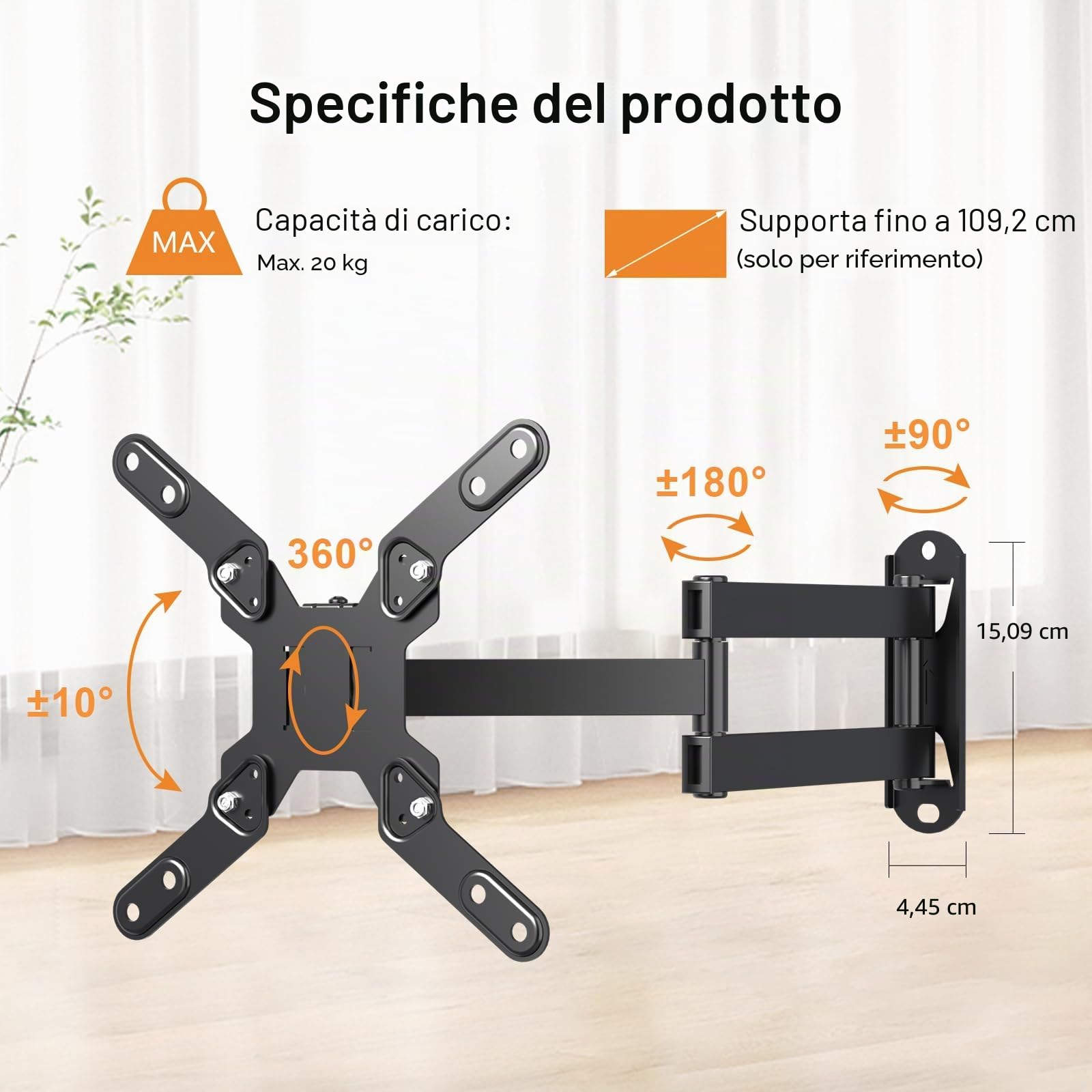 XINLEI Supporto TV da Parete Girevole, Staffa TV con Braccio Orientabile & Estendibile, Inclinazione e Rotazione per Schermi LED/LCD/Plasma 13-42 Pollici, Portata Max 20 kg